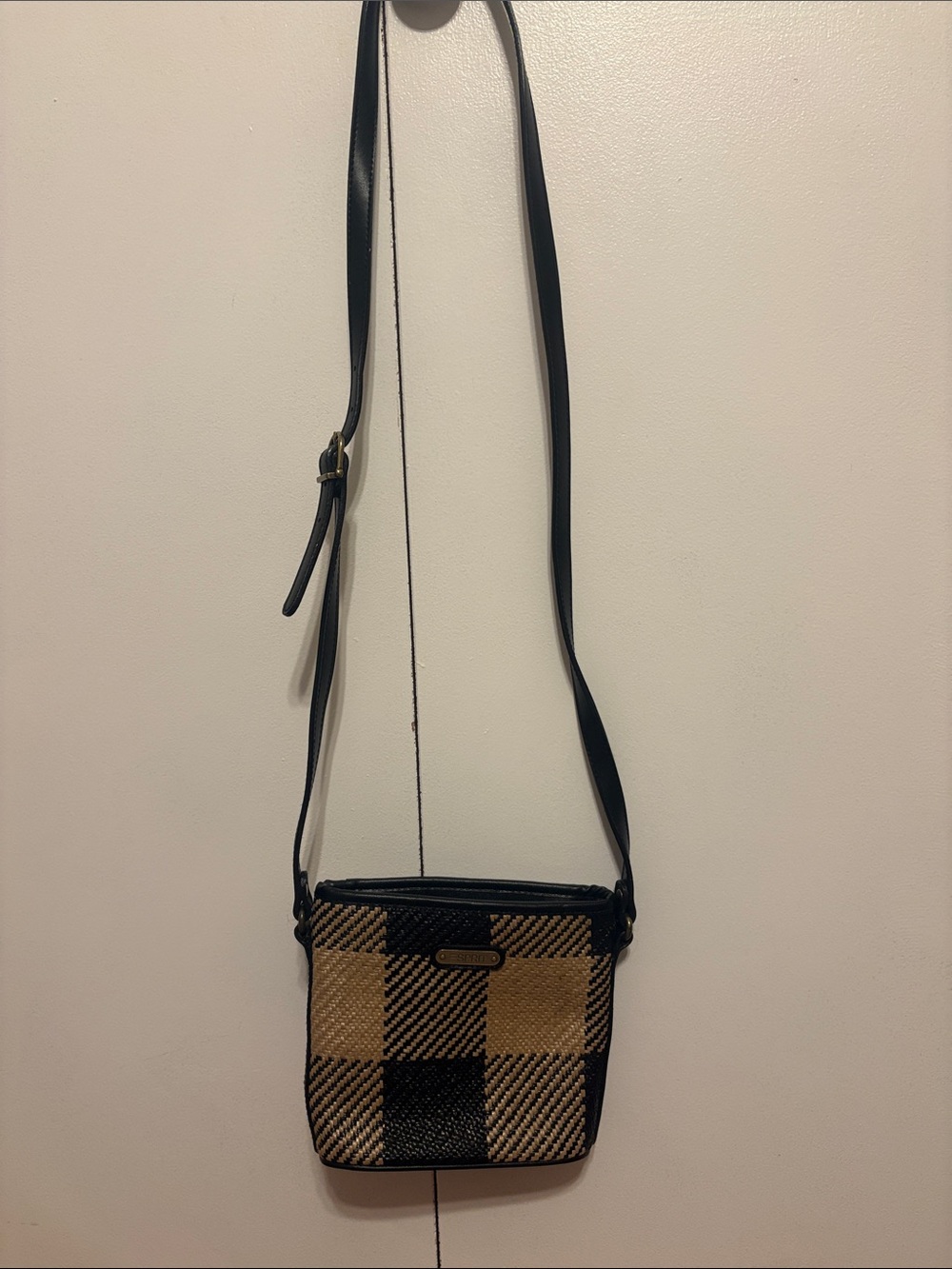 Vintage Esprit Black and Tan Plaid Crossbody Bag